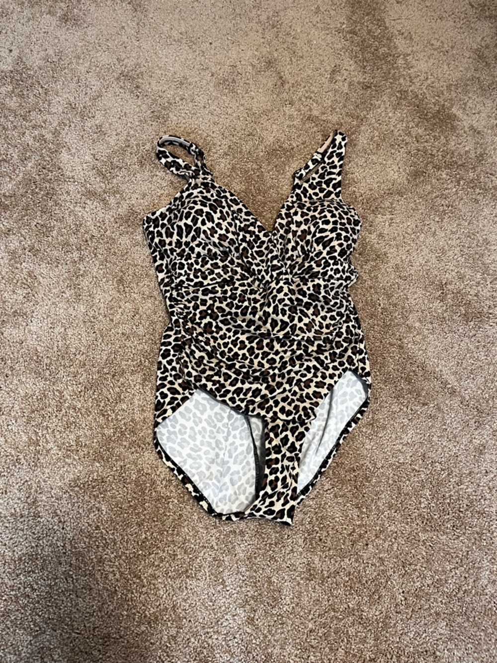 Aqua Green Leopard-Print One-Piece Swimsuit in Beige, Black & Brown